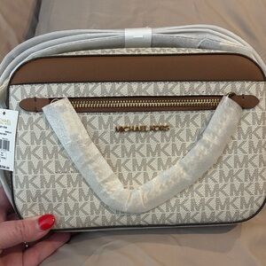 Michael Kors Cream and Tan Crossbody Bag